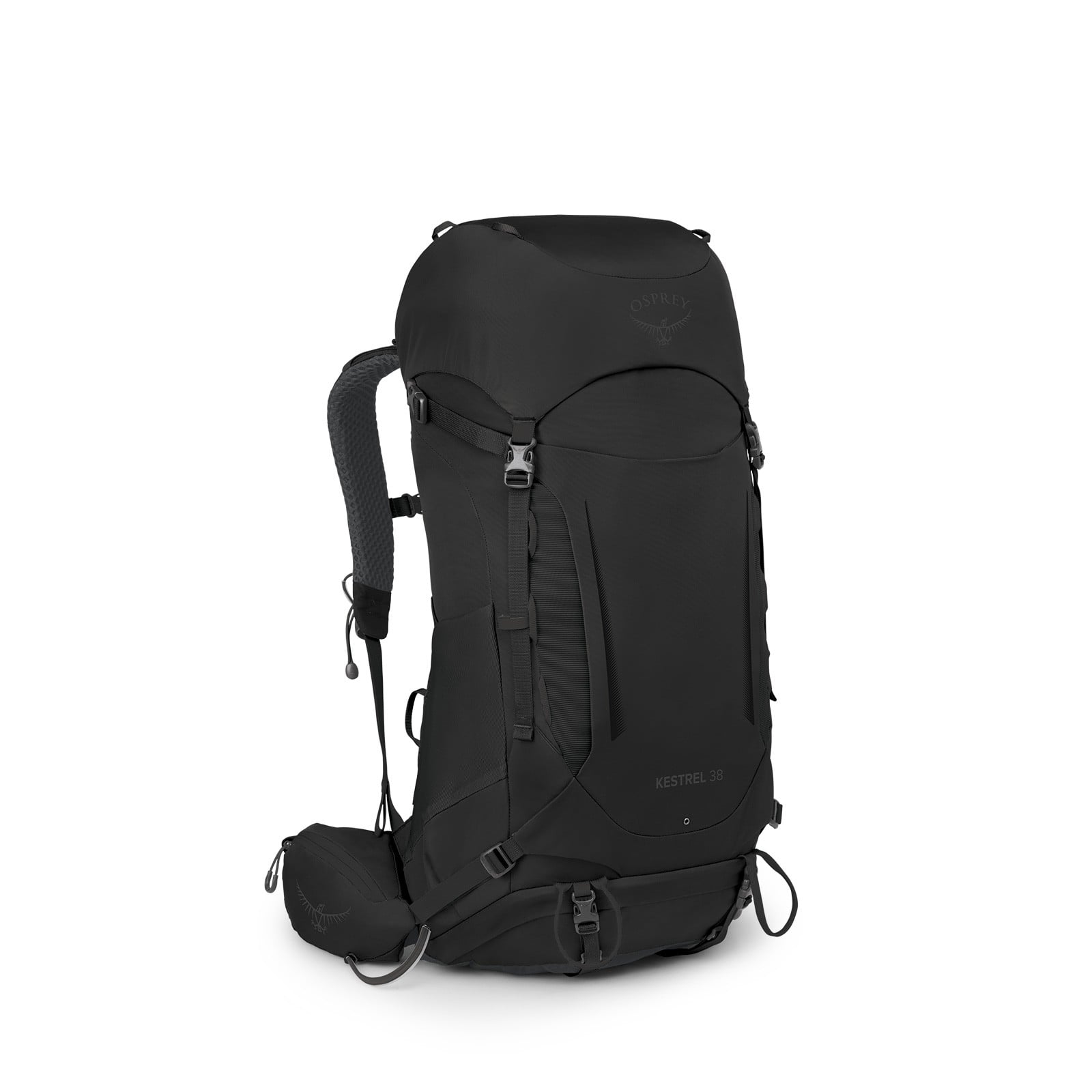 Osprey Kestrel 38 Backpacking Pack 38L in Black — angle view 2