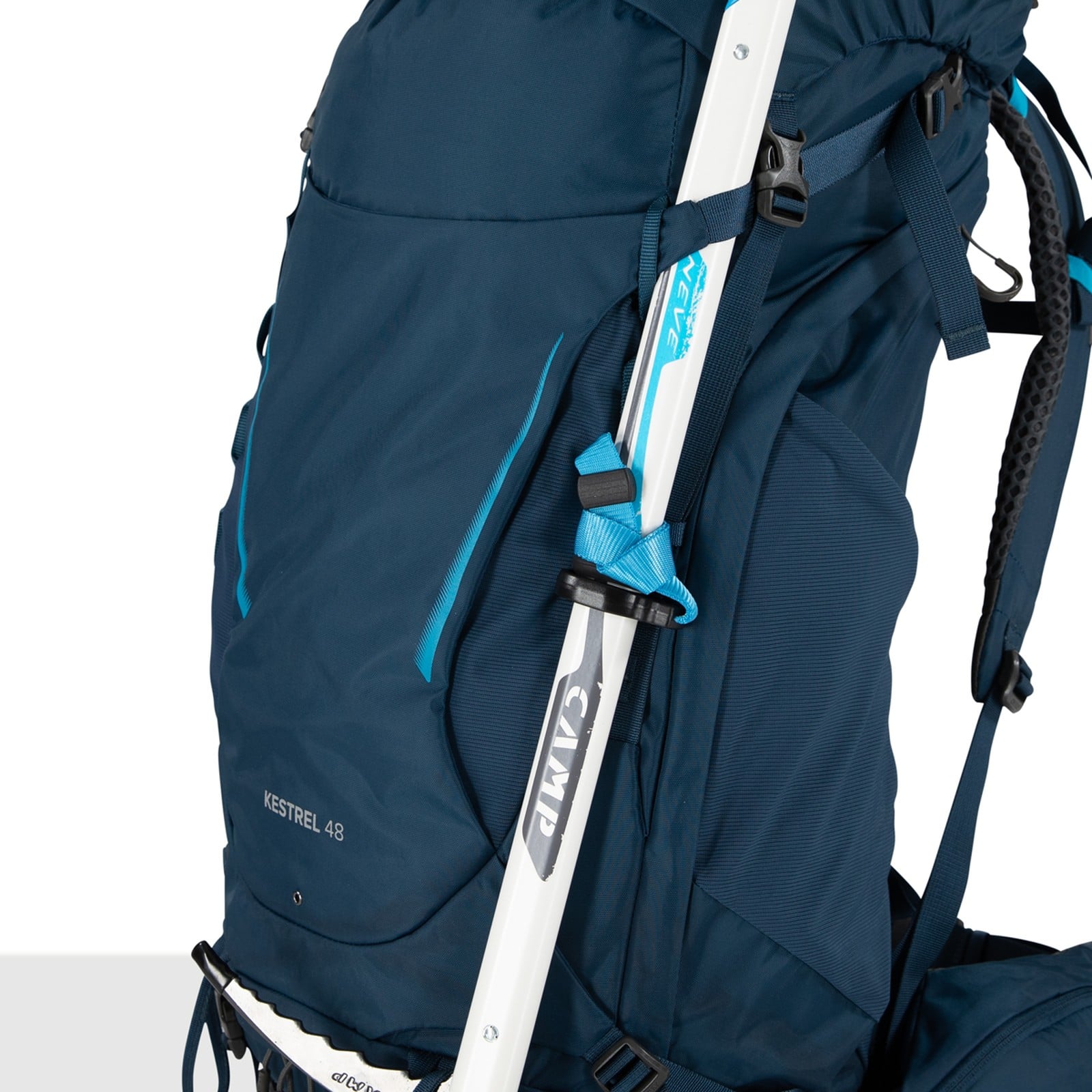 Osprey Kestrel 48 Backpacking Pack 48L in Atlas Blue — detail view