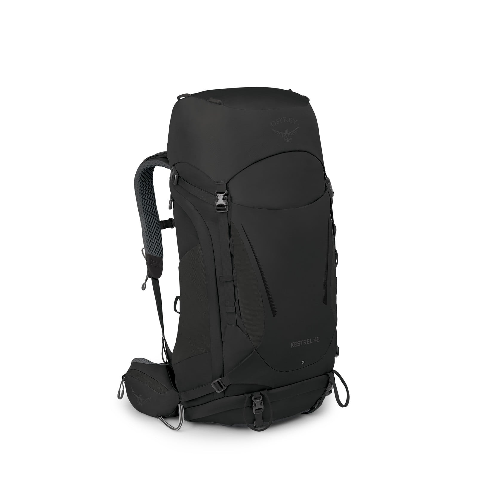 Osprey Kestrel 48 Backpacking Pack 48L in Black — angle view 2