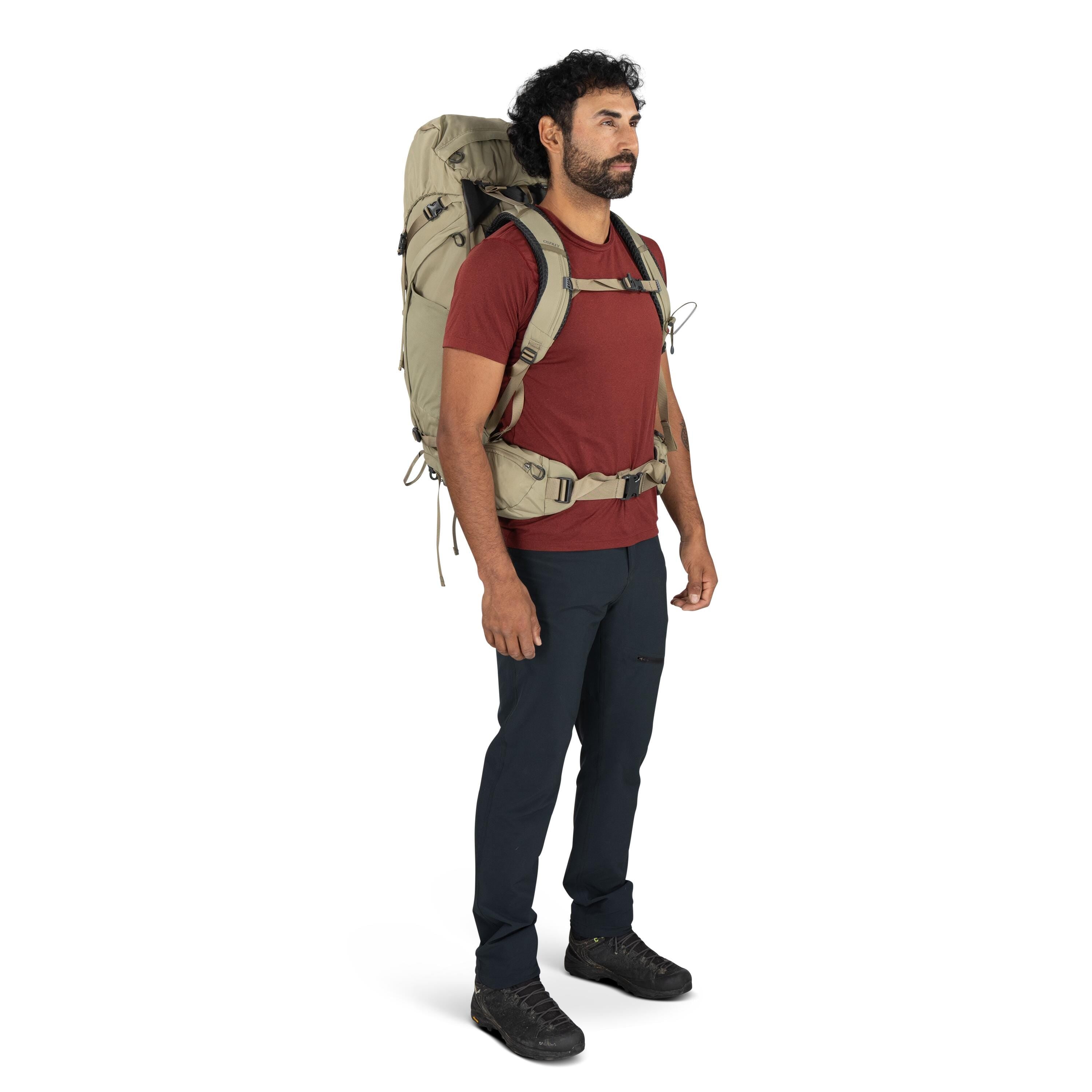 Osprey Kestrel 48 Backpacking Pack 48L in Olive Tan — lifestyle