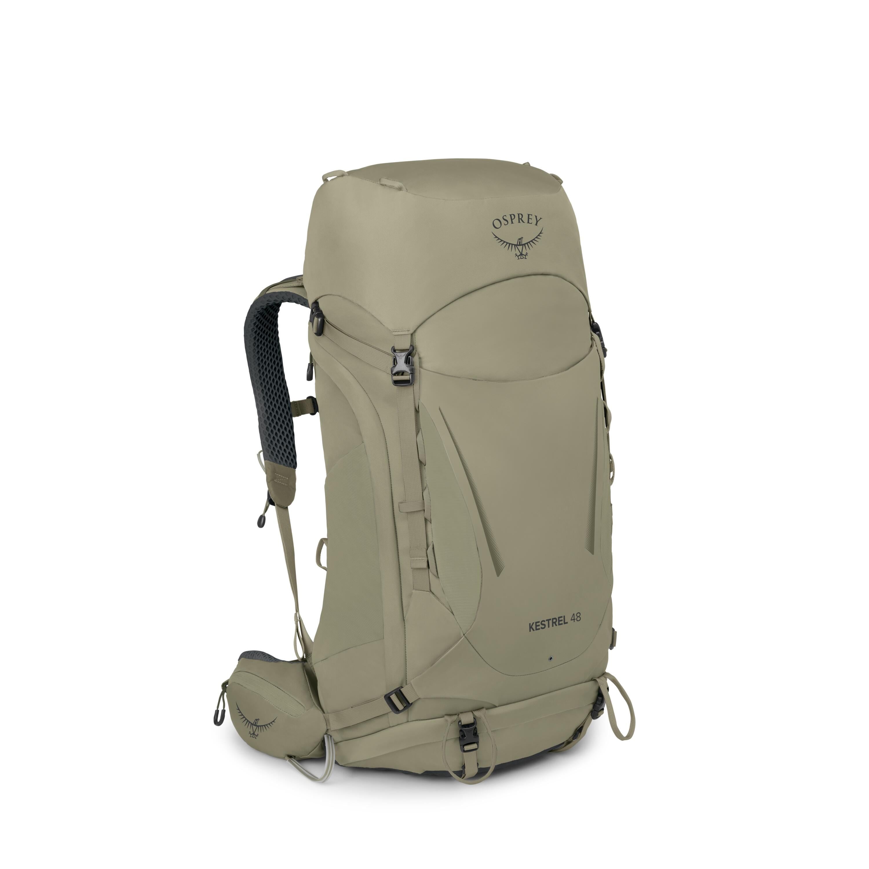 Osprey Kestrel 48 Backpacking Pack 48L in Olive Tan — angle view 2