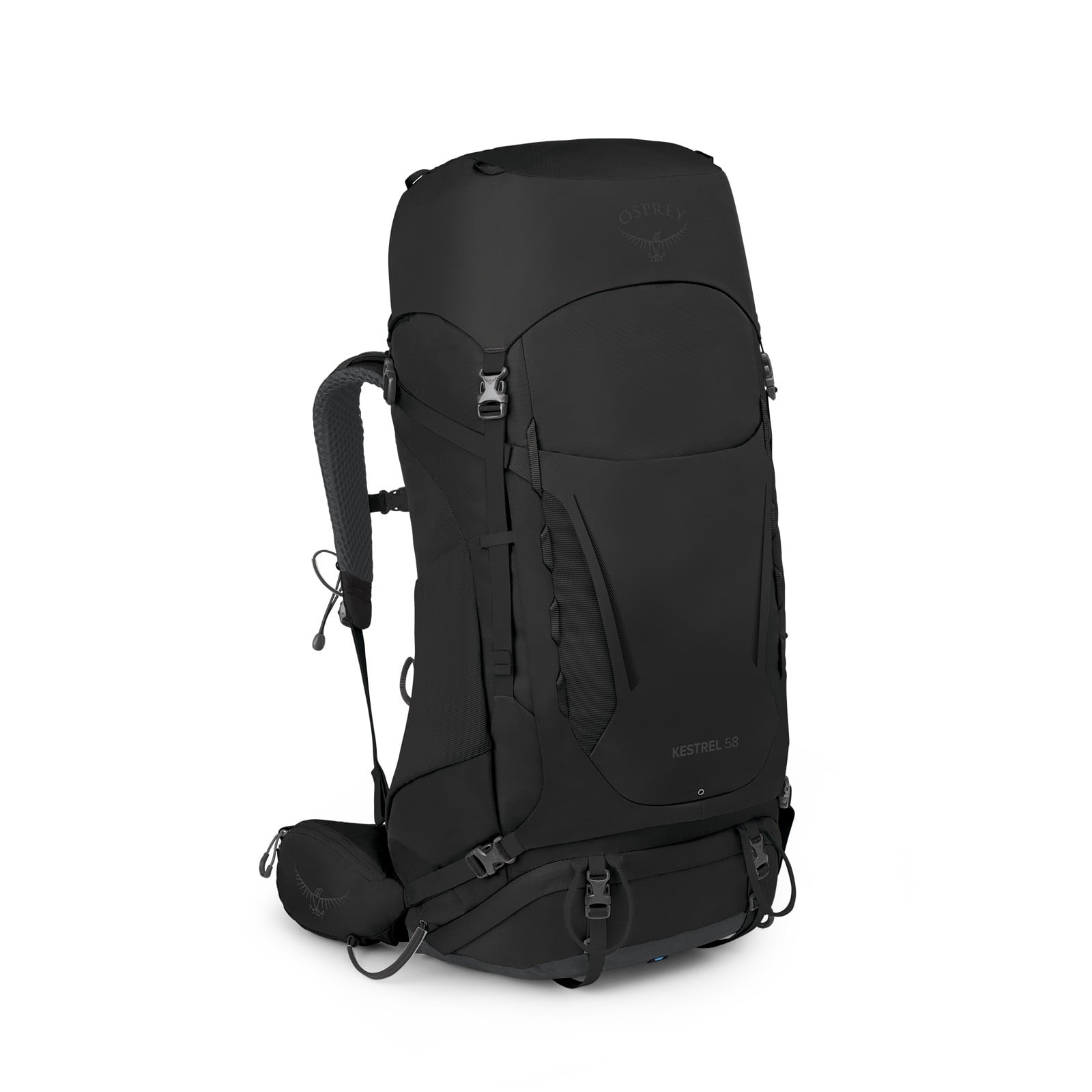 Osprey Kestrel 58 Backpacking Pack 58L in Black — angle view 2