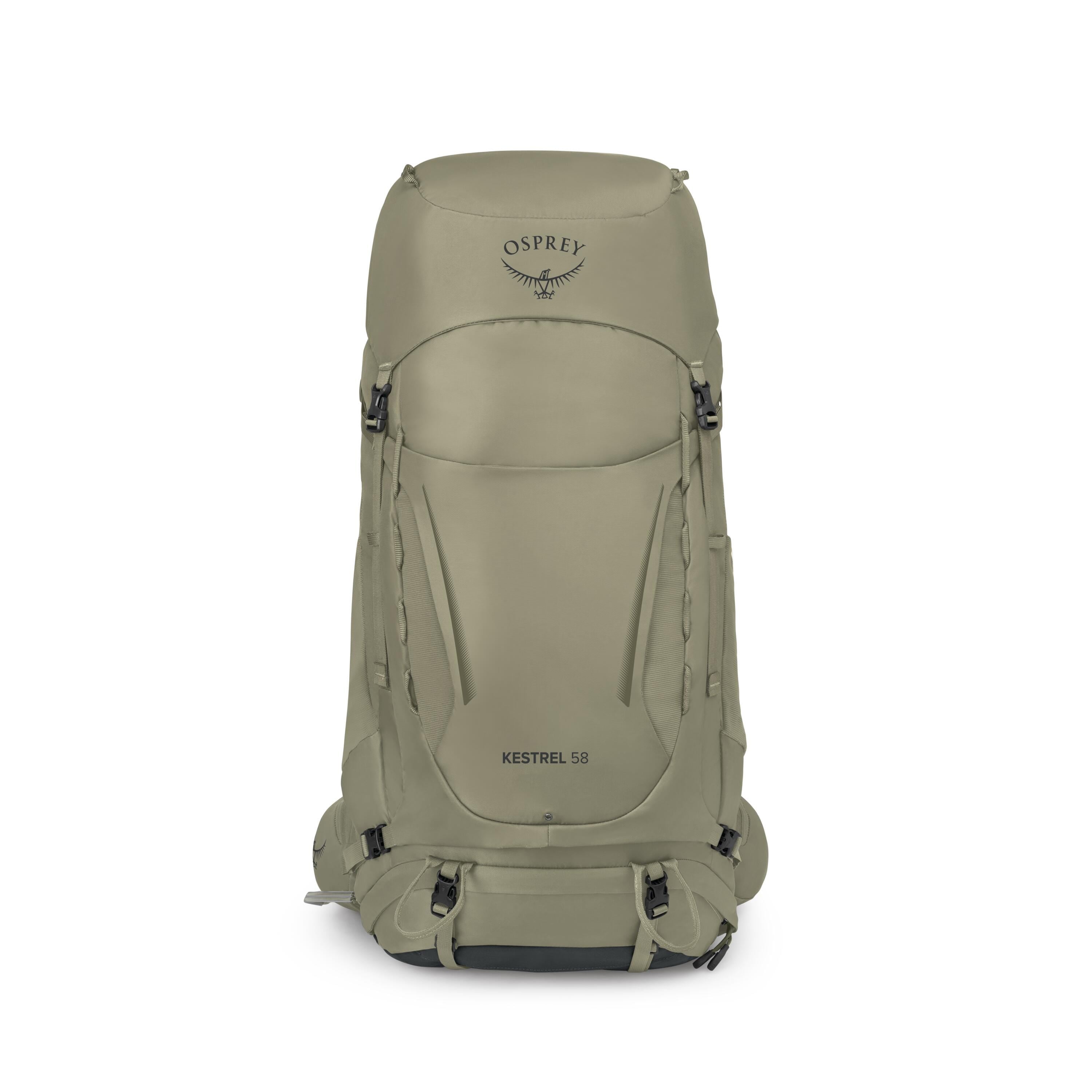 Osprey Kestrel 58 Backpacking Pack 58L in Olive Tan — front view
