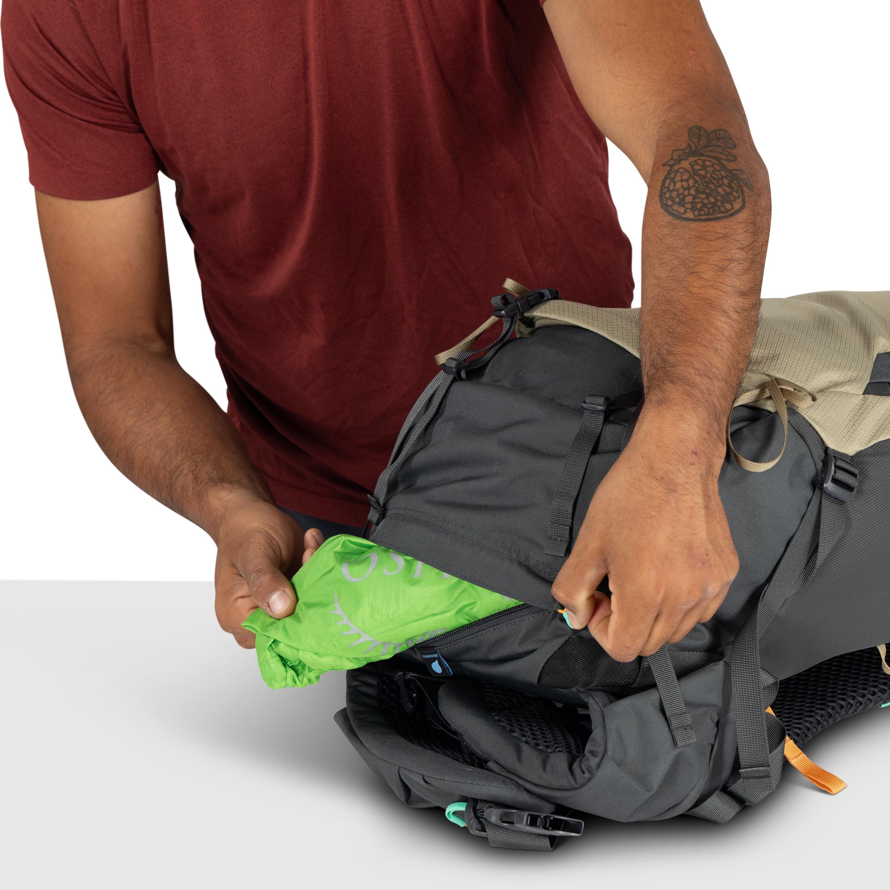 Osprey Kestrel LT 45 Backpacking Pack 45L in Olive Tan — detail view