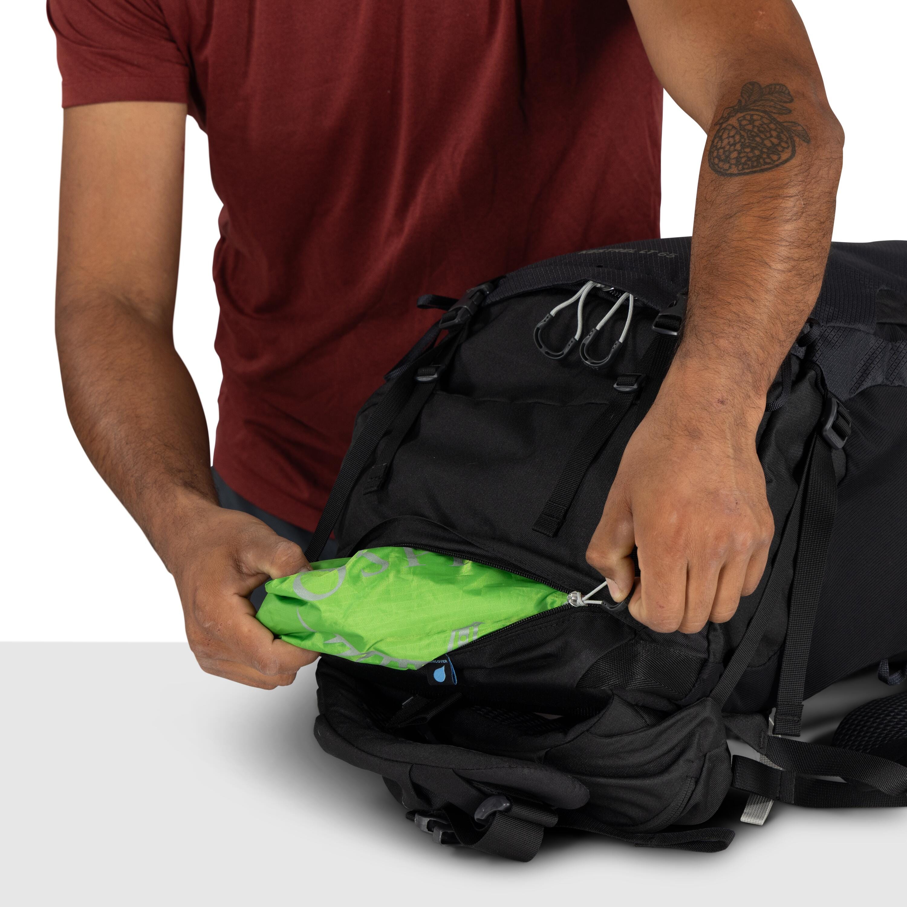 Osprey Kestrel LT 65 Backpacking Pack 65L in Black — detail view