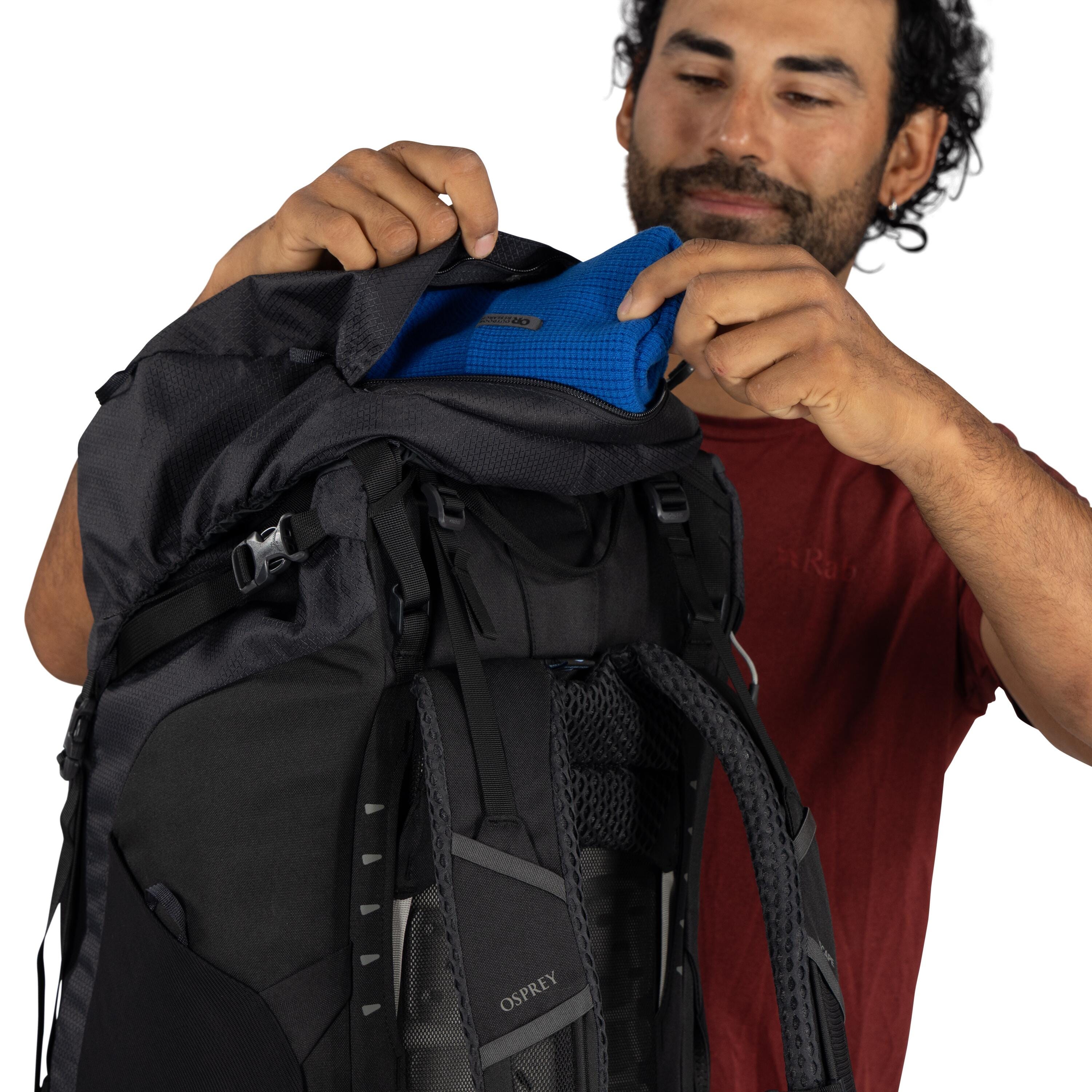 Osprey Kestrel LT 65 Backpacking Pack 65L in Black — detail view 4