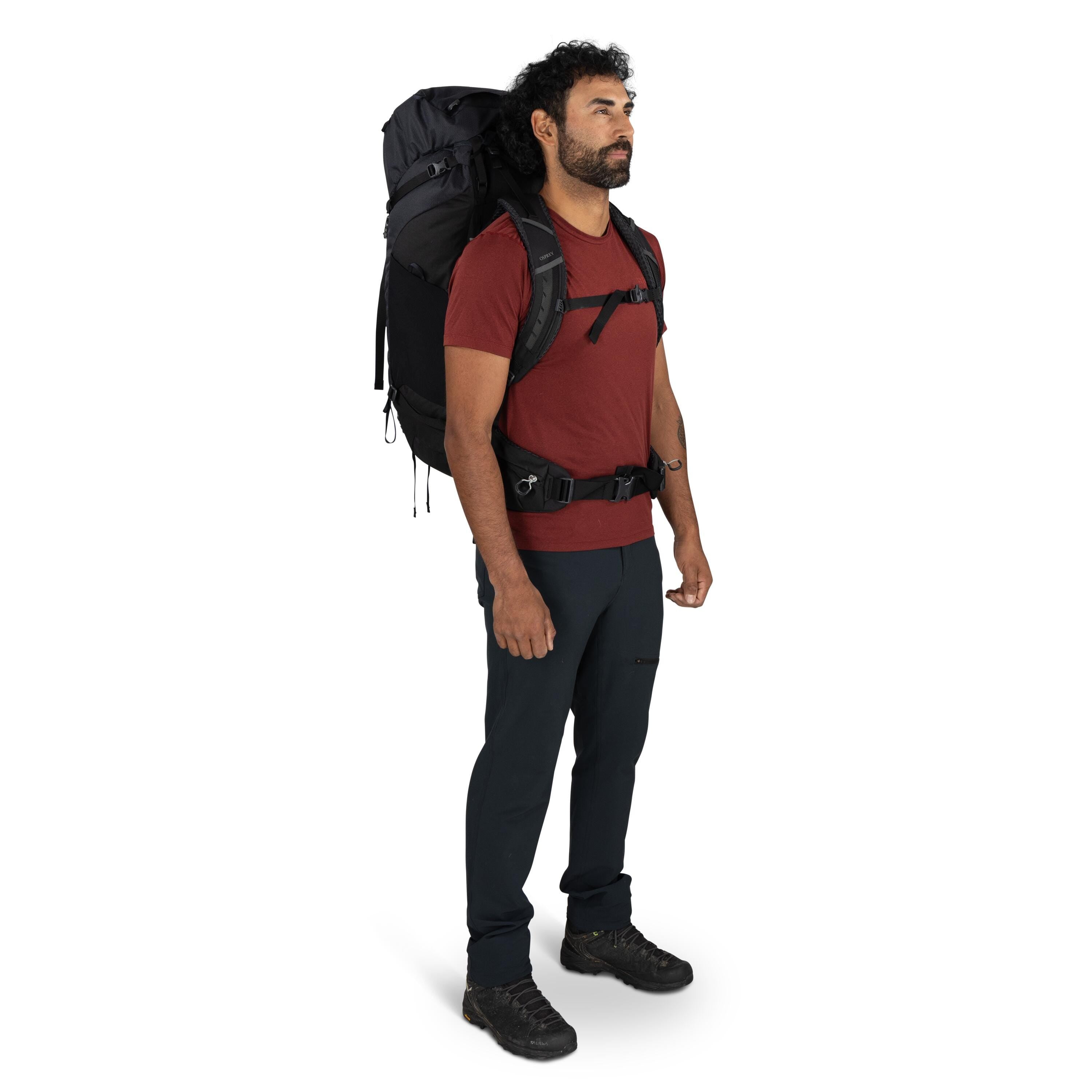 Osprey Kestrel LT 65 Backpacking Pack 65L in Black — lifestyle 2