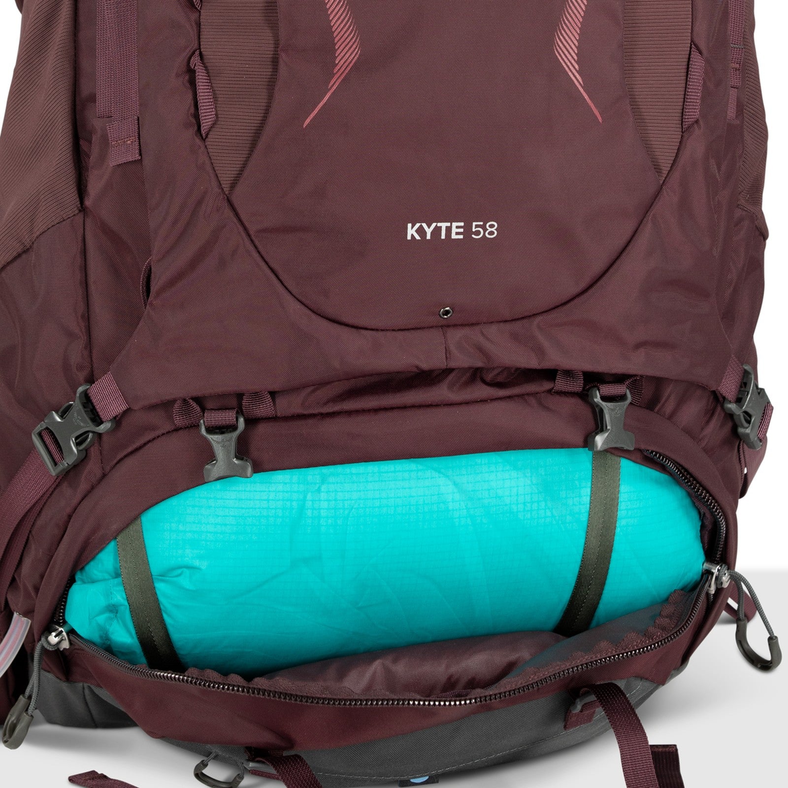 Osprey Kyte 58 Women's Backpacking Pack 58L in Elderberry Purple — detail view 3