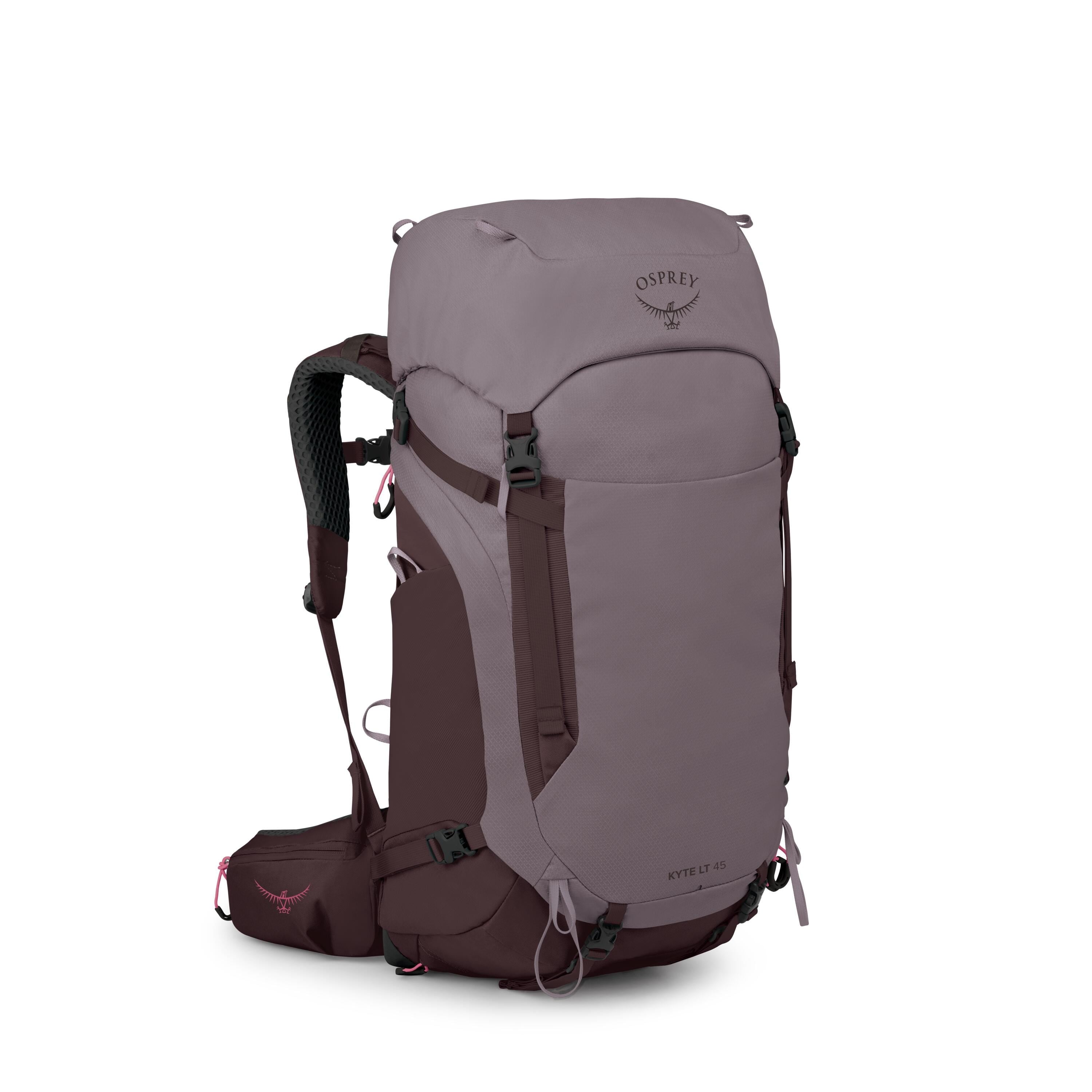 Osprey Kyte LT 45 Women's Backpacking Pack 45L in Graphite Purple — angle view 2