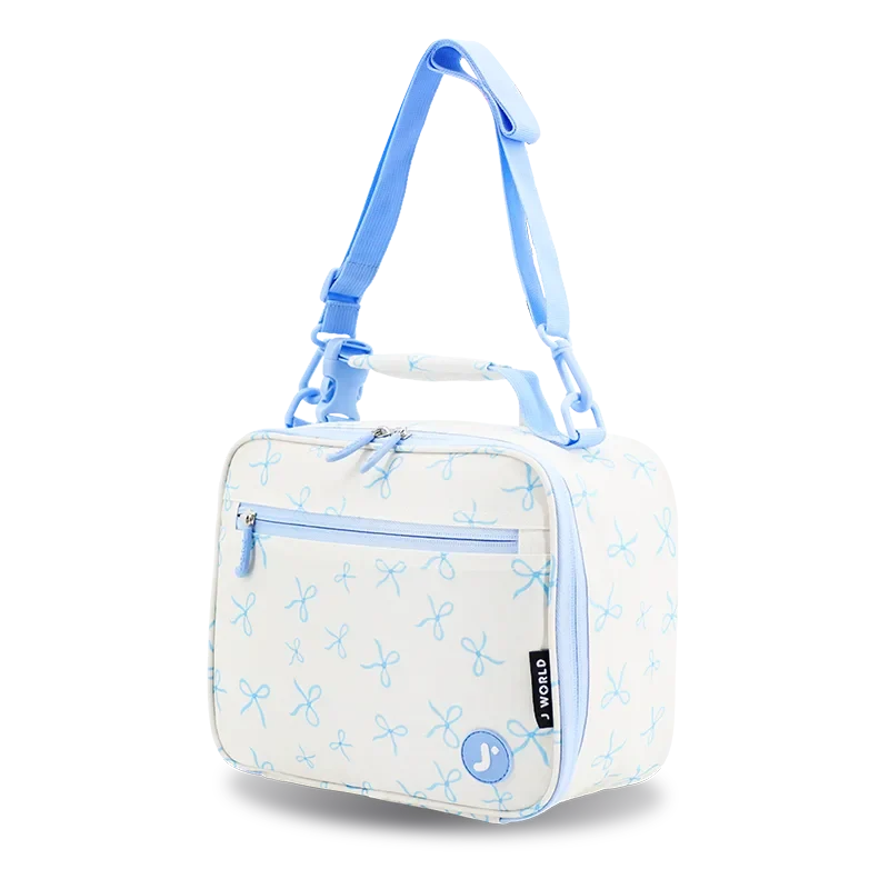 J World Cody Lunch Bag With Shoulder Strap in Blue Bows — angle view 2 # color_Blue Bows