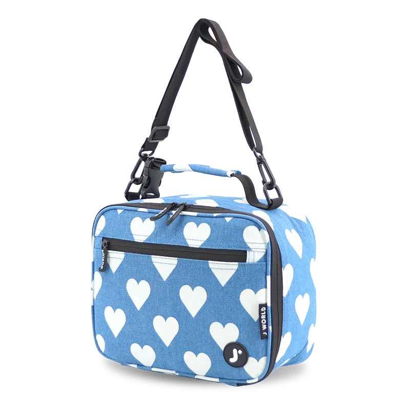 J World Cody Lunch Bag With Shoulder Strap in Denim Heart — angle view 2 # color_Denim Heart