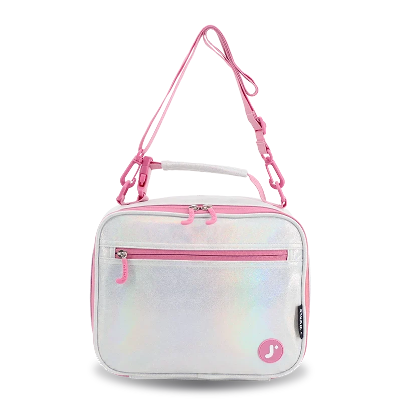 J World Cody Lunch Bag With Shoulder Strap in Metallic Silver — front view # color_Metallic Silver