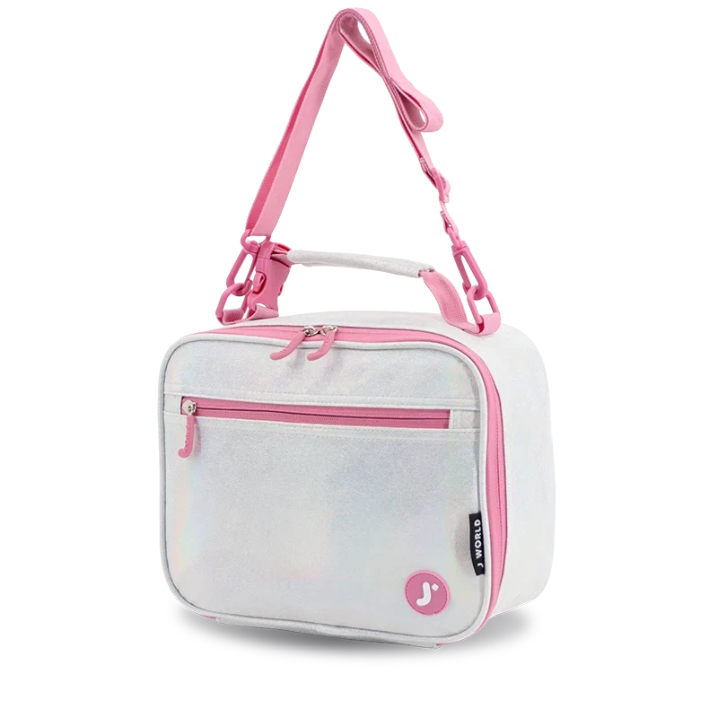 J World Cody Lunch Bag With Shoulder Strap in Metallic Silver — angle view 2 # color_Metallic Silver