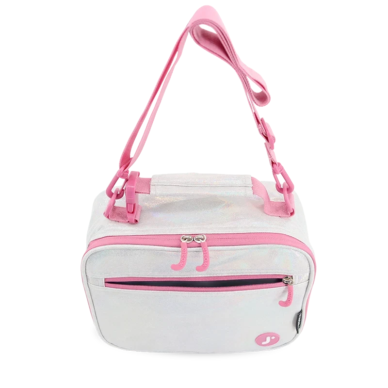 J World Cody Lunch Bag With Shoulder Strap in Metallic Silver — detail view # color_Metallic Silver