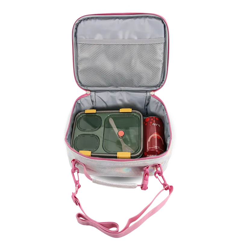 J World Cody Lunch Bag With Shoulder Strap in Metallic Silver — interior view 2 # color_Metallic Silver