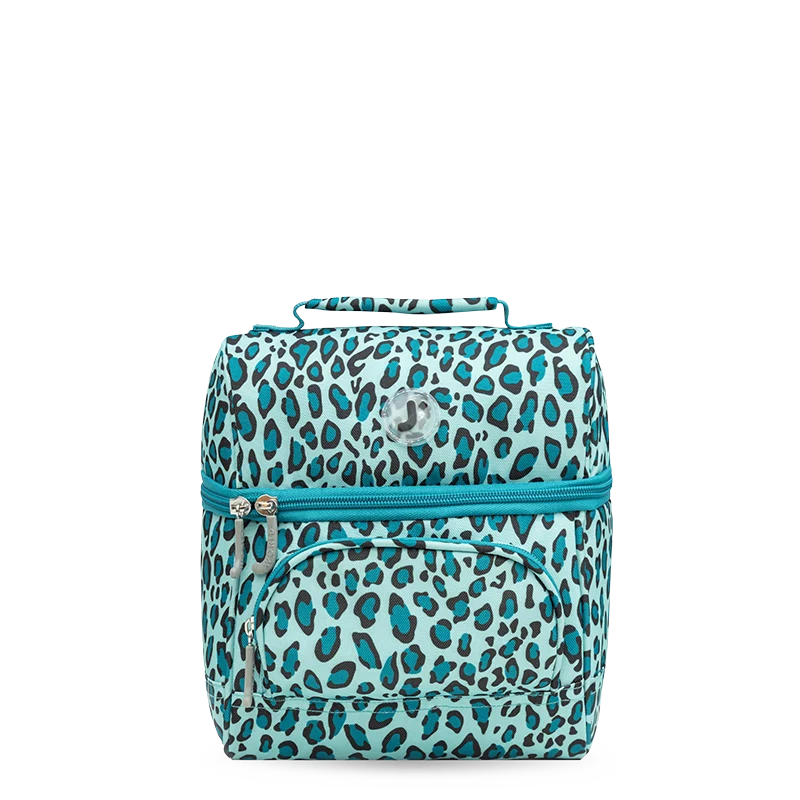 J World Corey Lunch Bag in Mint Leopard — front view # color_Mint Leopard