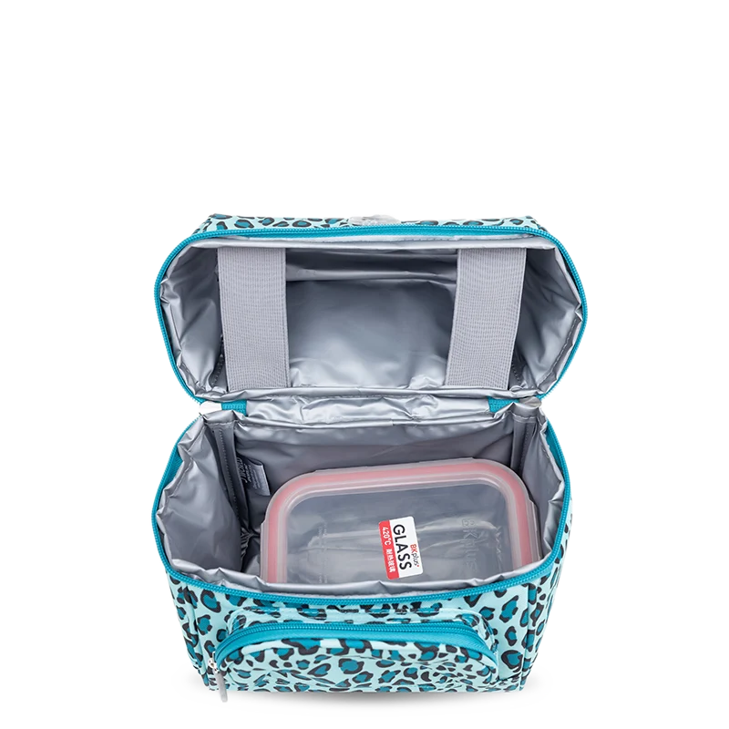 J World Corey Lunch Bag in Mint Leopard — interior view # color_Mint Leopard