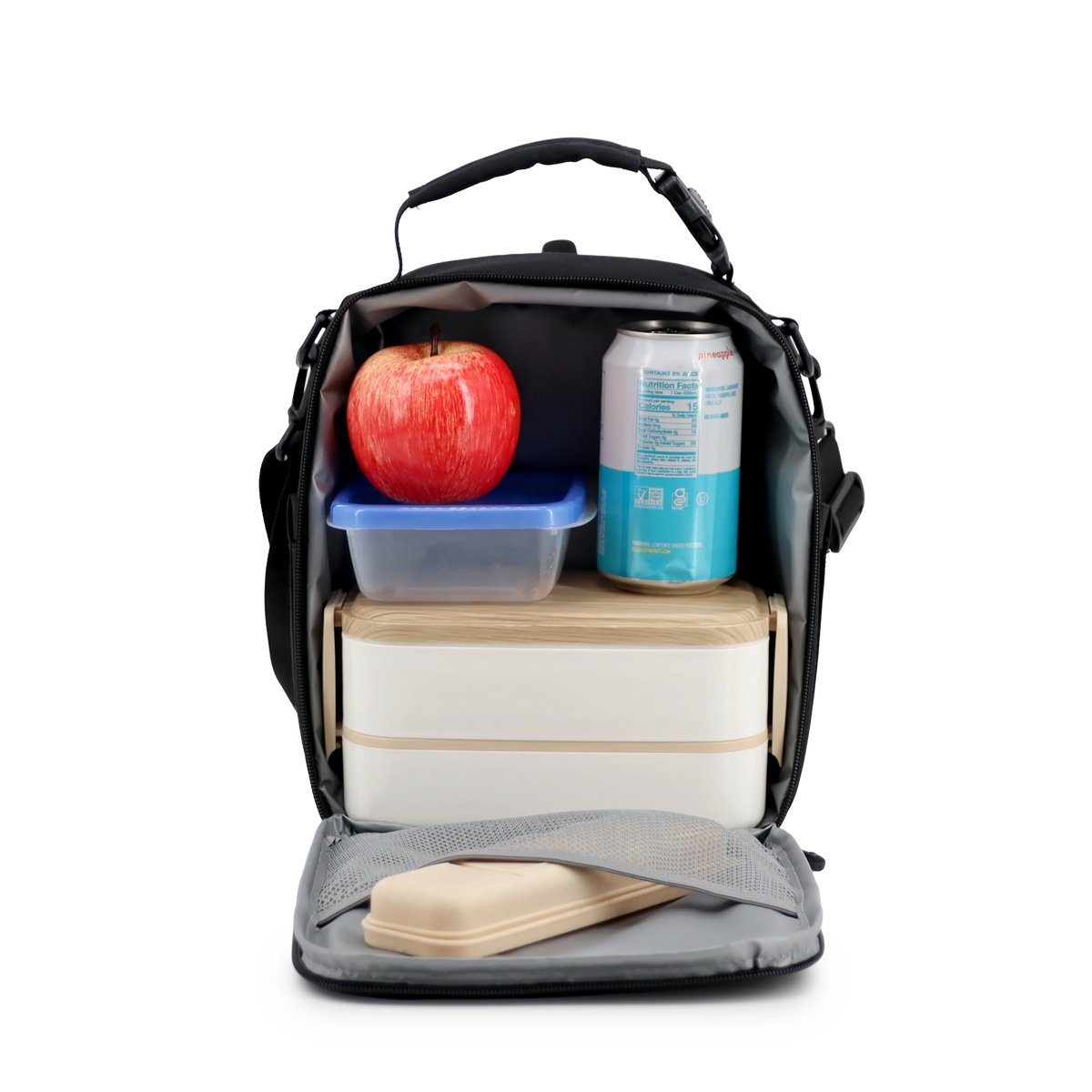 J World Cole Insulated Lunch Bag in Black — interior view # color_Black