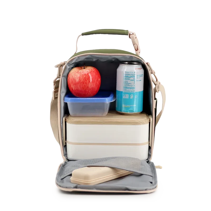 J World Cole Insulated Lunch Bag in Olive Green — interior view # color_Olive Green