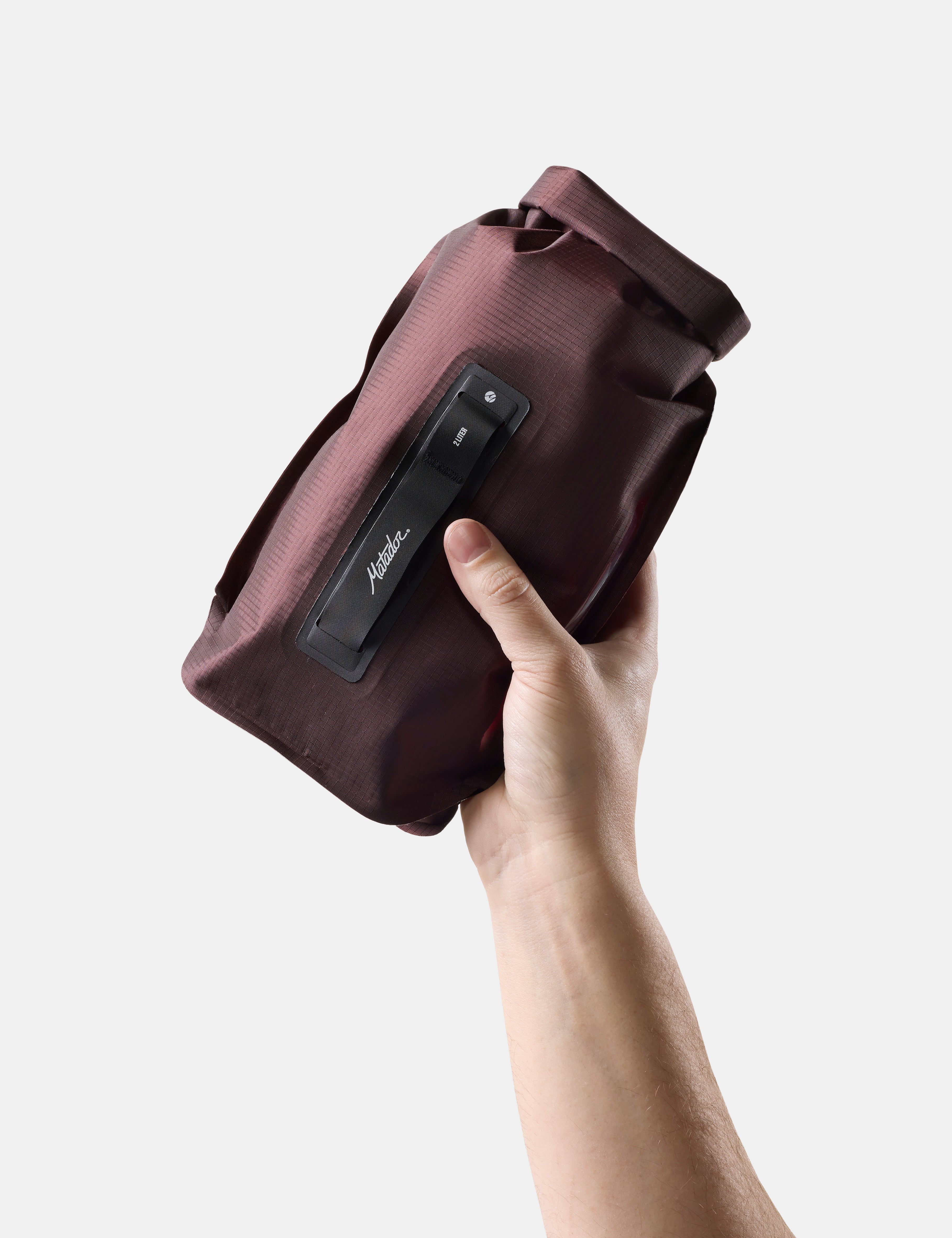 Matador FlatPak Dry Bag 2L in Garnet — angle view 2