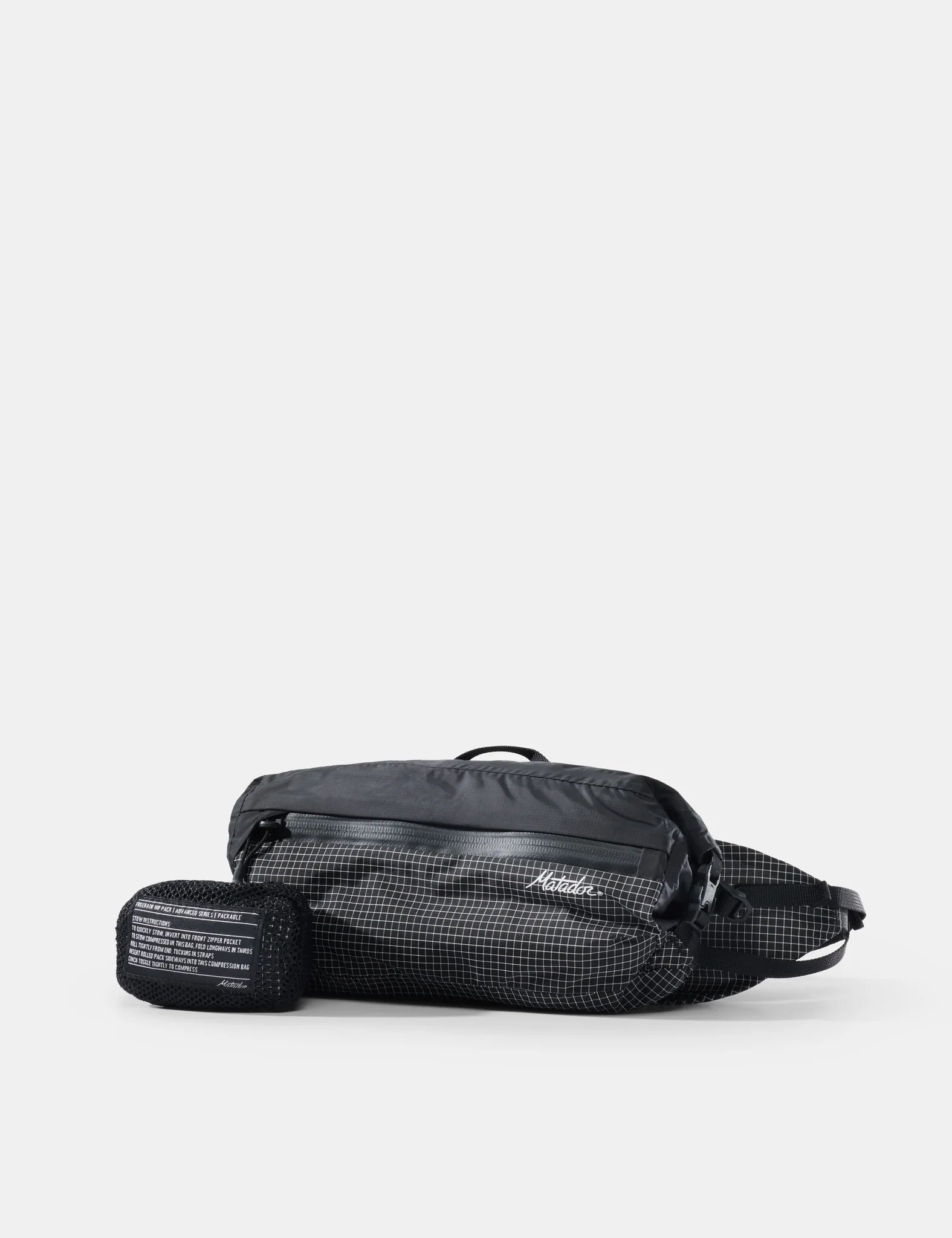 Matador Freerain Waterproof Packable Hip Pack in Black — angle view 2