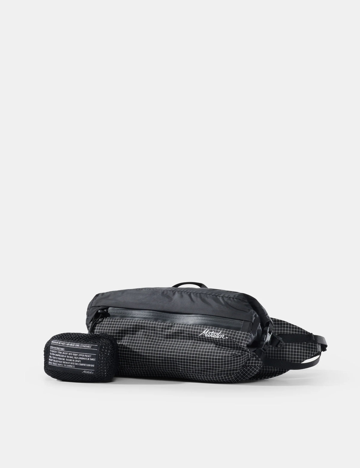 Matador Freerain Waterproof Packable Hip Pack in Black — angle view 3