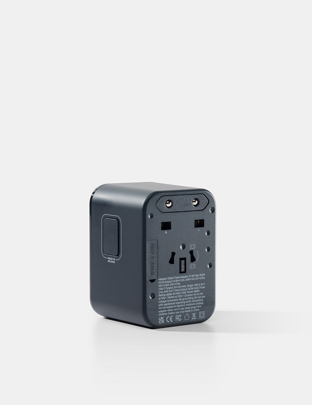 Matador Global Travel Adapter in Black — angle view 3