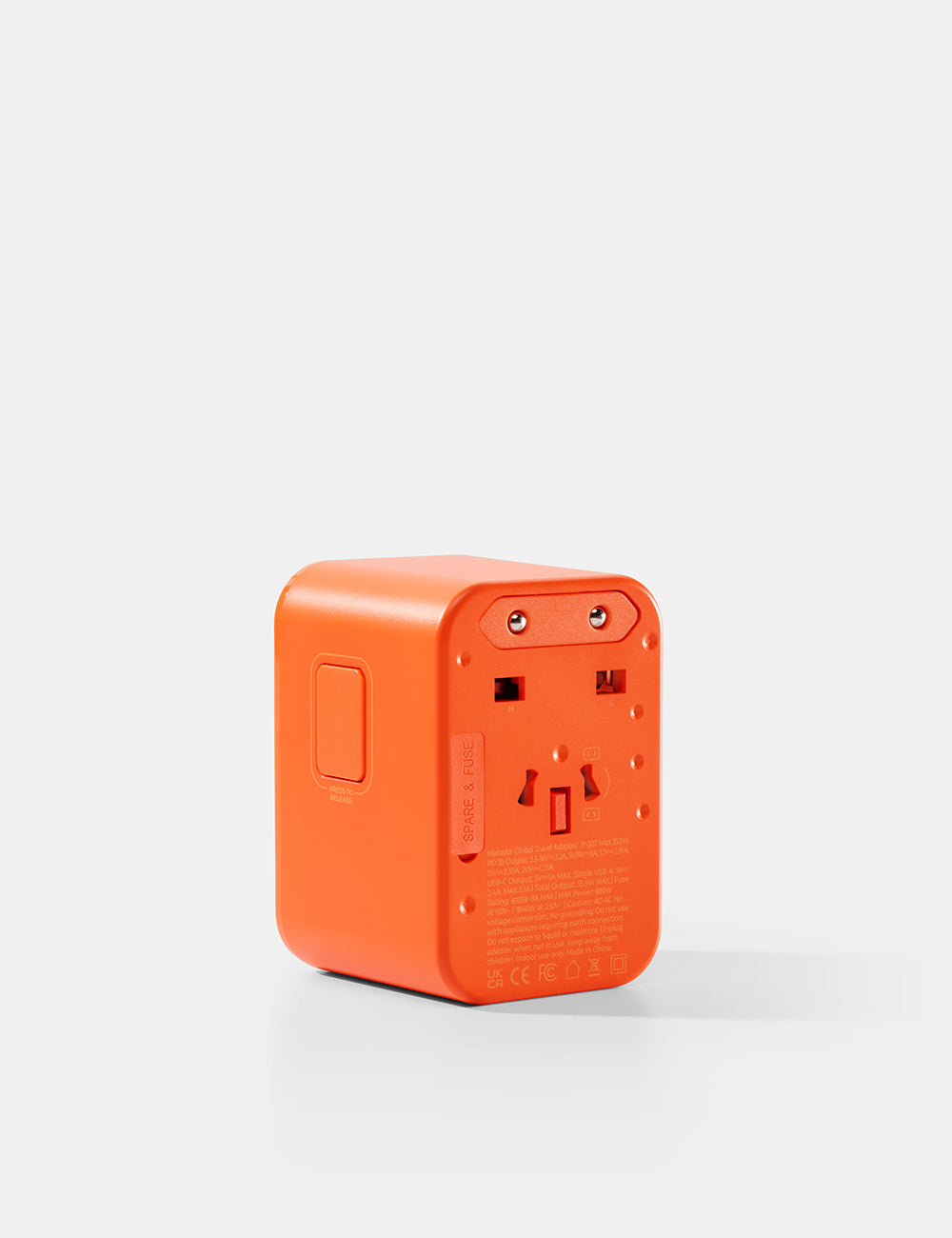 Matador Global Travel Adapter in Orange — angle view 3