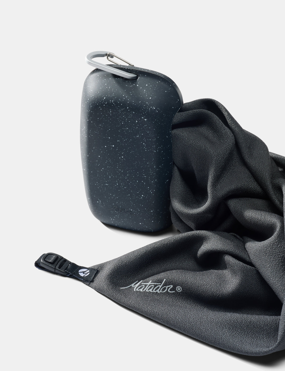Matador NanoDry Packable Shower Towel – Large in Black Granite — lifestyle # color_Black Granite