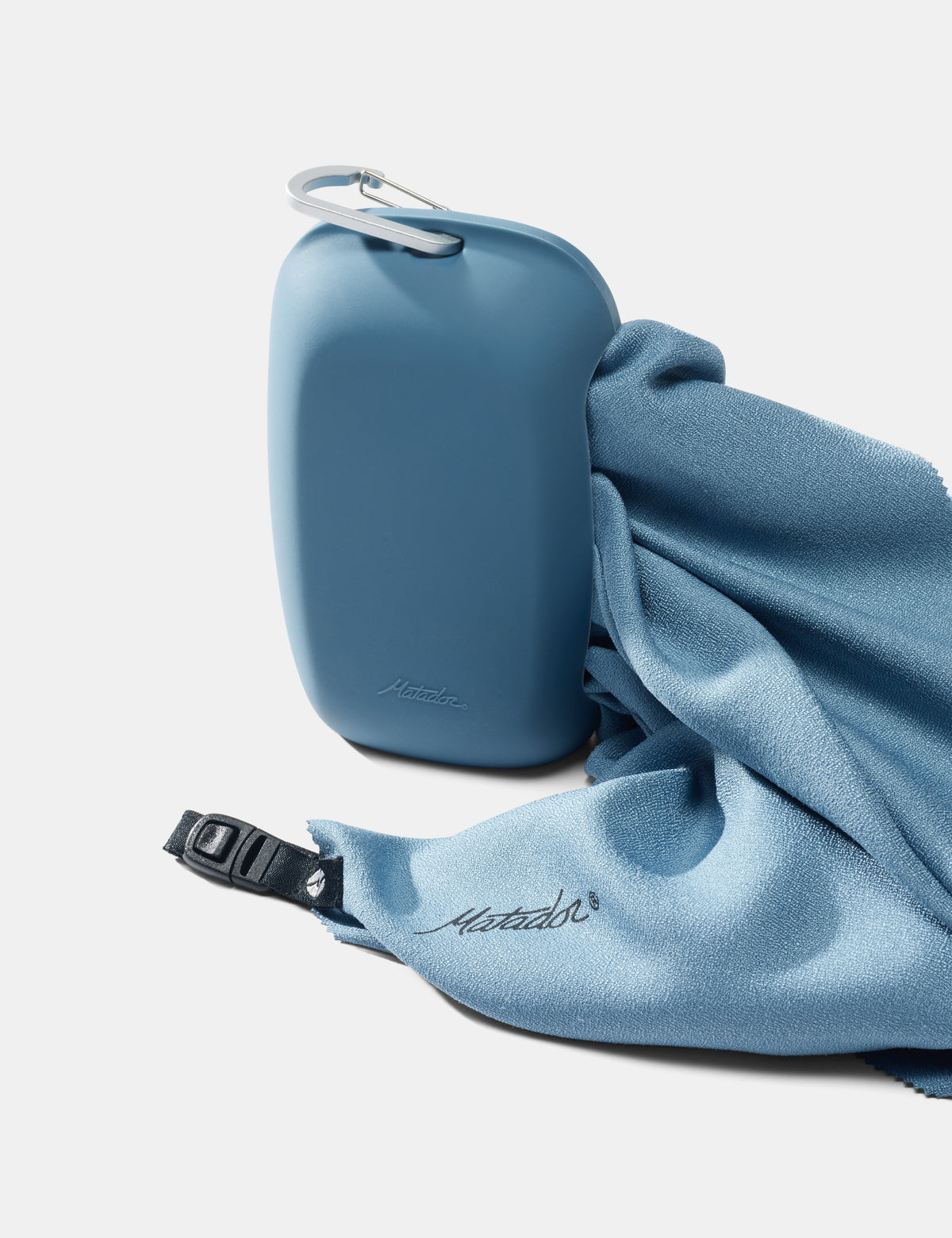 Matador NanoDry Packable Shower Towel – Large in Slate Blue — lifestyle # color_Slate Blue