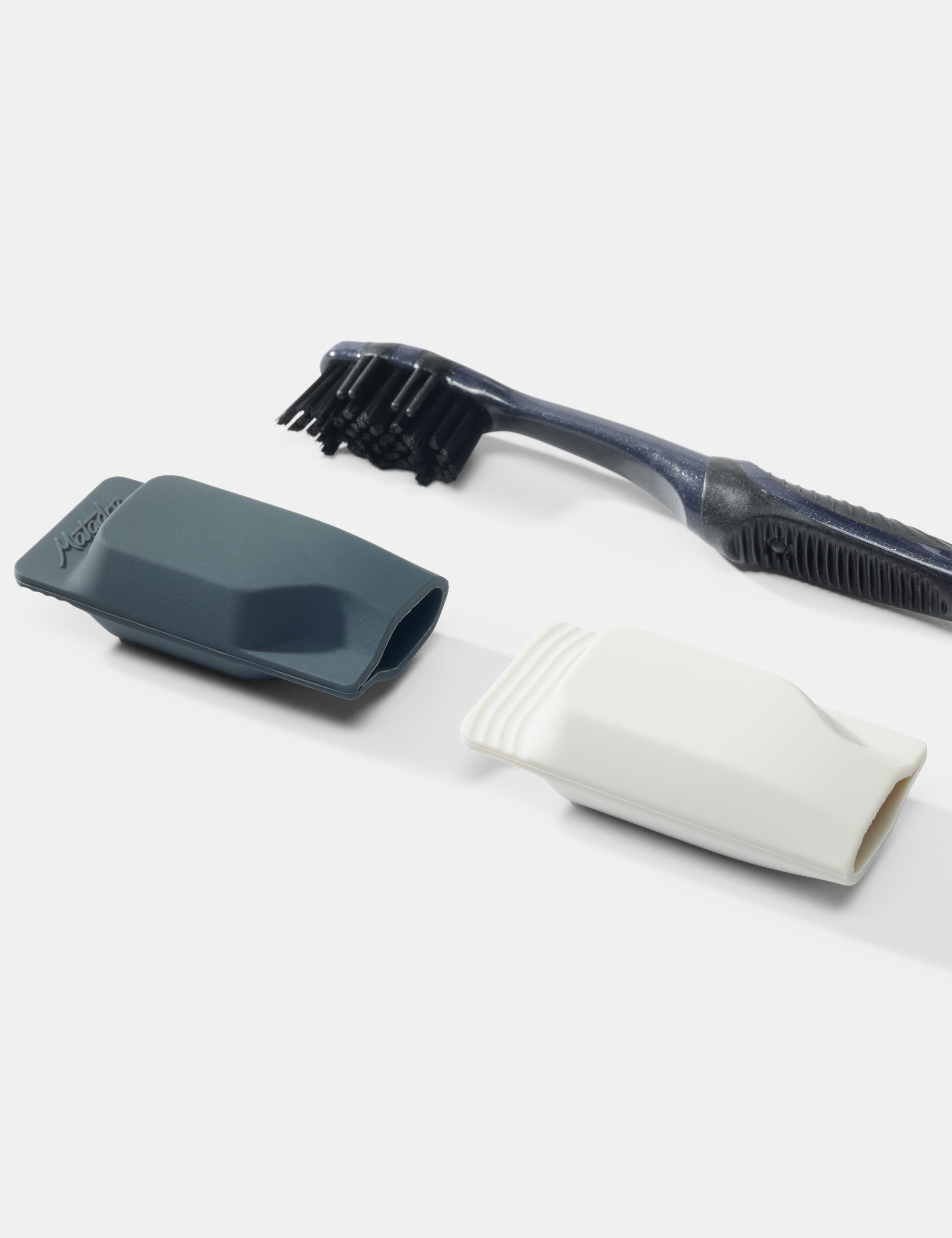 Matador Toothbrush Caps 2-Pack in Charcoal/Light Grey — angle view 3