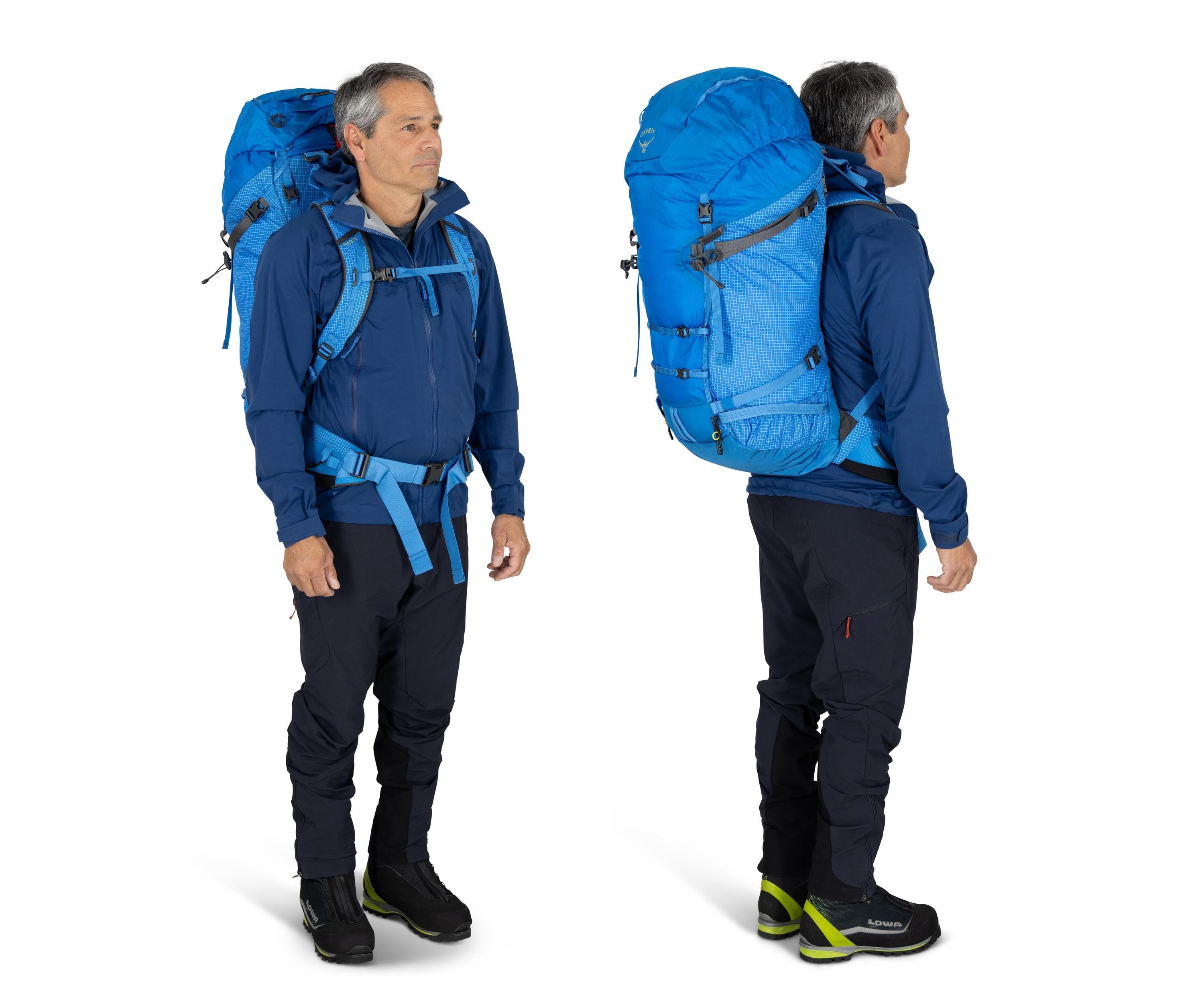 Osprey Mutant 52 Mountaineering Backpack 52L in Blue Flame — lifestyle
