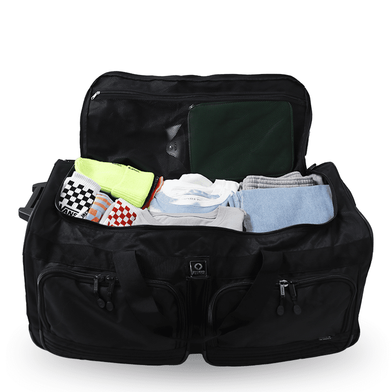 J World Brighton Rolling Duffel Bag in Black — interior view