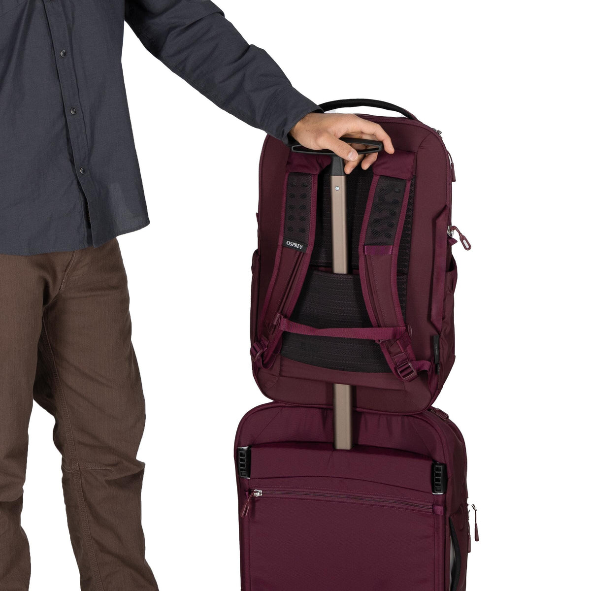Osprey Ozone Laptop Backpack 28L in Moody Burgundy — detail view