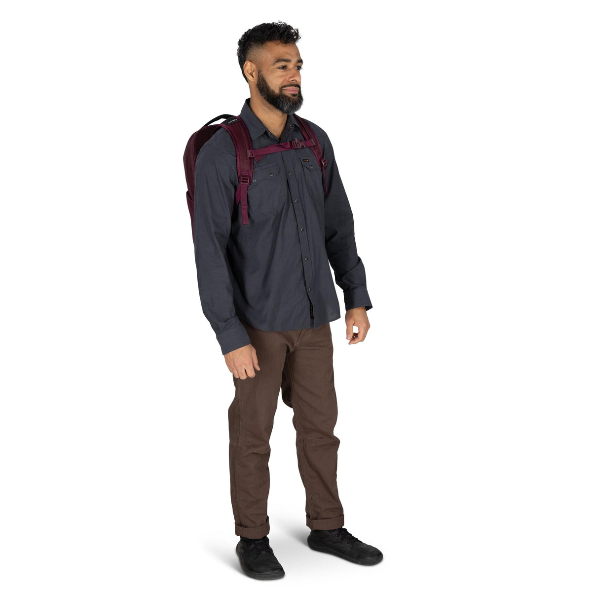 Osprey Ozone Laptop Backpack 28L in Moody Burgundy — lifestyle