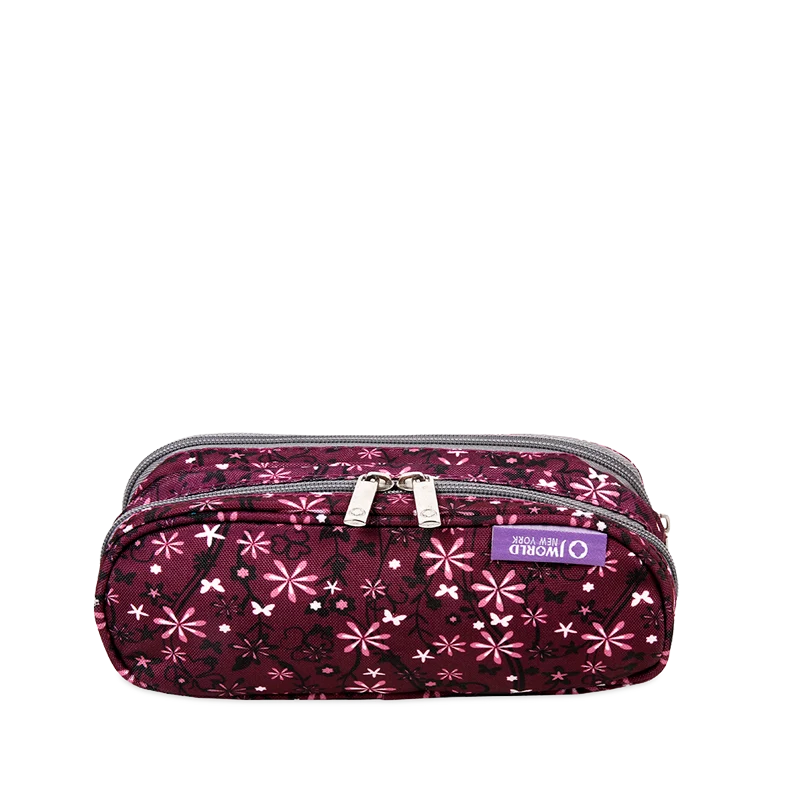 J World Jojo Double Compartment Pencil Case in Garden Purple — front view # color_Garden Purple