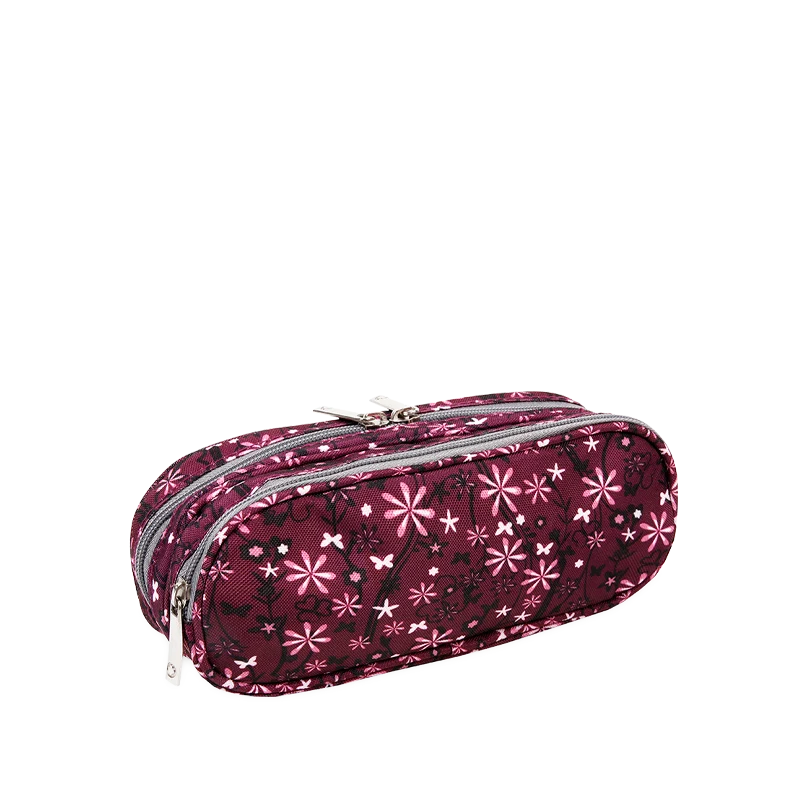 J World Jojo Double Compartment Pencil Case in Garden Purple — back view # color_Garden Purple