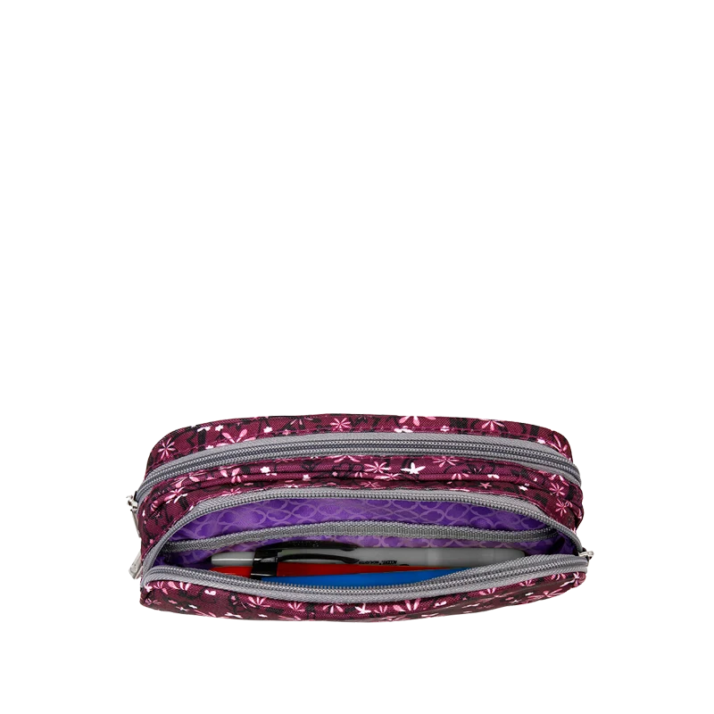 J World Jojo Double Compartment Pencil Case in Garden Purple — interior view # color_Garden Purple