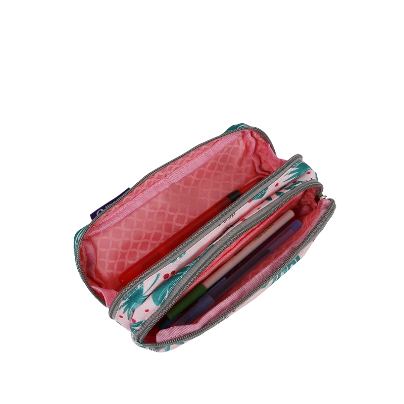 J World Jojo Double Compartment Pencil Case in Palm Leaves — interior view # color_Palm Leaves
