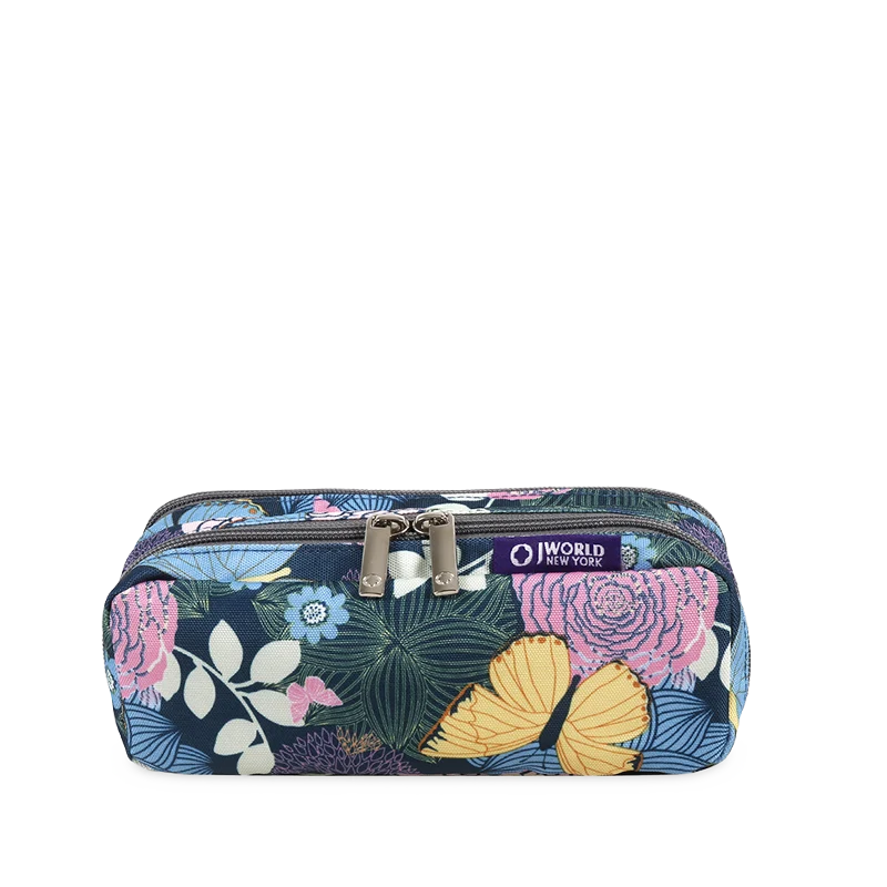 J World Jojo Double Compartment Pencil Case in Secret Garden — front view # color_Secret Garden