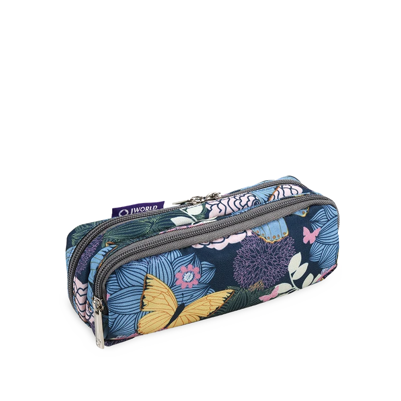 J World Jojo Double Compartment Pencil Case in Secret Garden — back view # color_Secret Garden