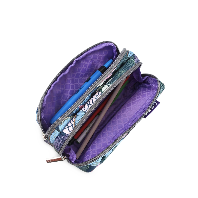 J World Jojo Double Compartment Pencil Case in Secret Garden — interior view # color_Secret Garden