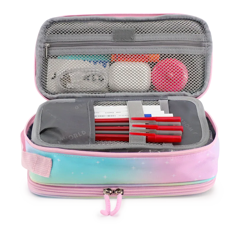 J World Doodle Pencil Case with Handle Strap in Aurora — interior view # color_Aurora