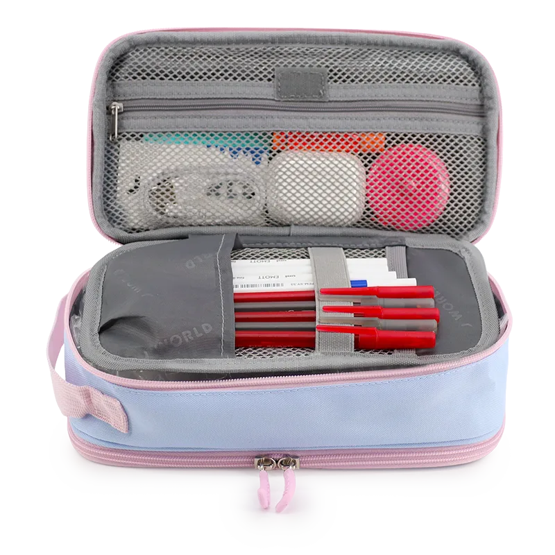 J World Doodle Pencil Case with Handle Strap in Baby Blue — interior view # color_Baby Blue