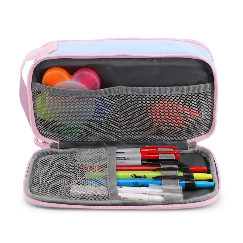 J World Doodle Pencil Case with Handle Strap in Baby Blue — interior view 3 # color_Baby Blue