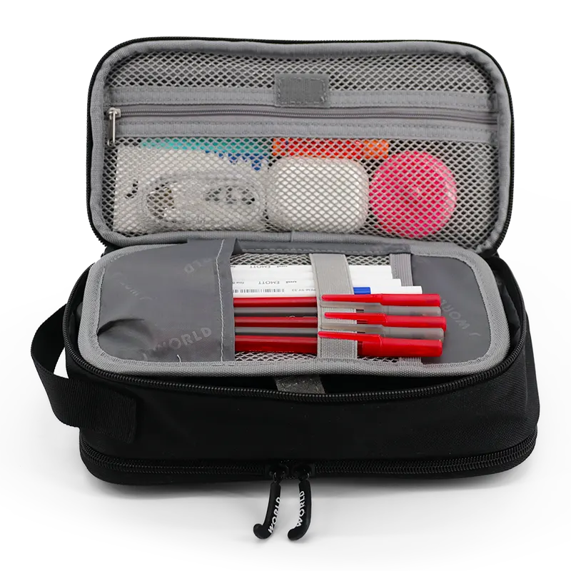 J World Doodle Pencil Case with Handle Strap in Black — interior view # color_Black