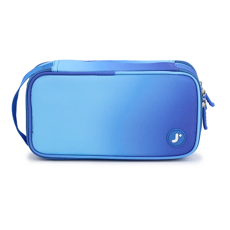 J World Doodle Pencil Case with Handle Strap in Blue Gradient — front view # color_Blue Gradient