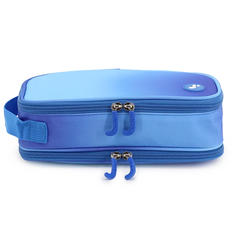 J World Doodle Pencil Case with Handle Strap in Blue Gradient — front view 2 # color_Blue Gradient