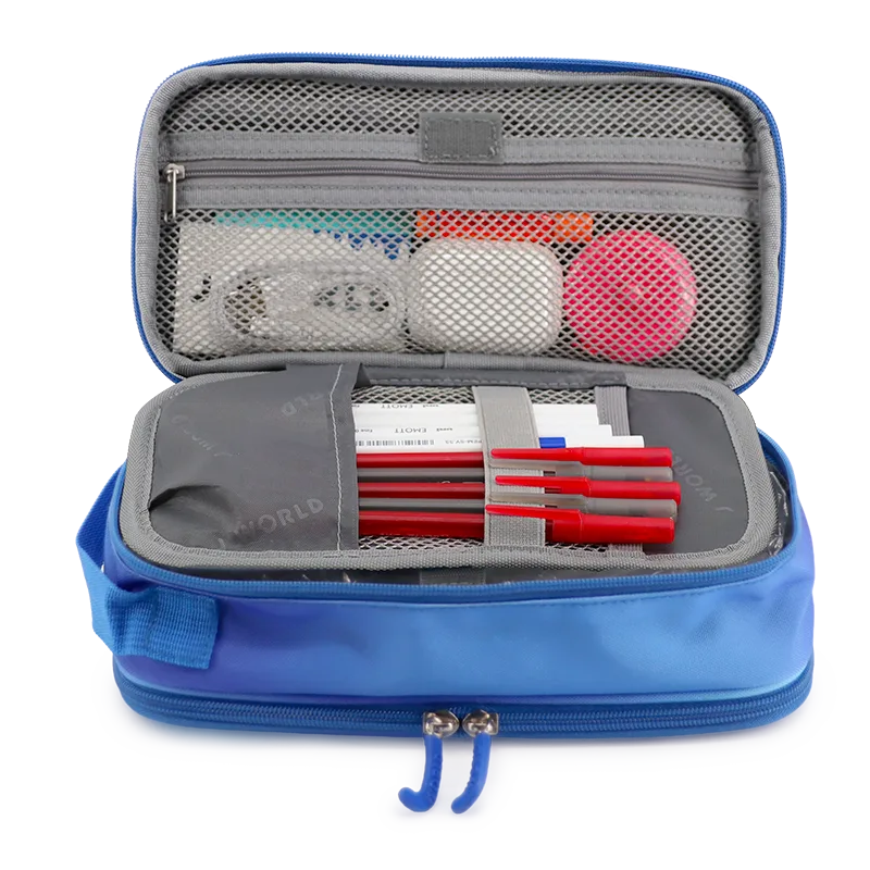 J World Doodle Pencil Case with Handle Strap in Blue Gradient — interior view # color_Blue Gradient