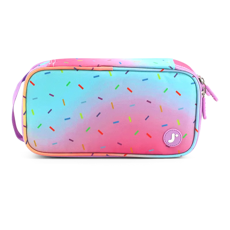 J World Doodle Pencil Case with Handle Strap in Confetti — front view # color_Confetti